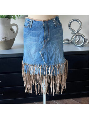 Denim cowgirl western fringe skirt